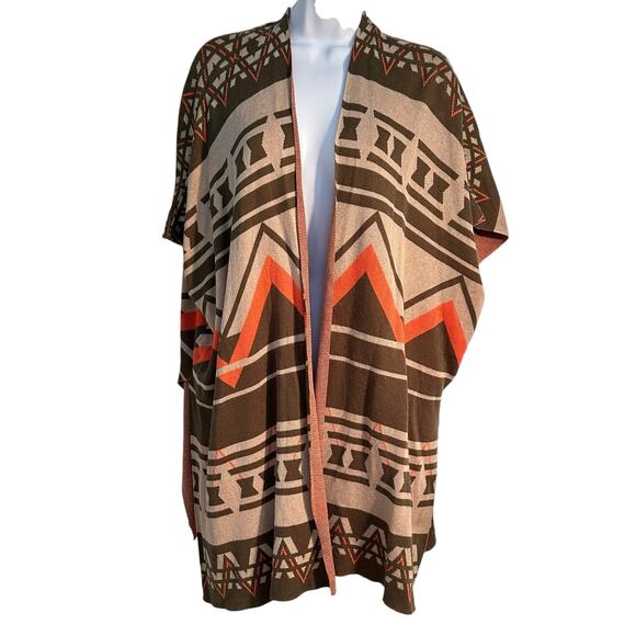 Tally Weijl Poncho XXS/XS Aztec Print Open Front Cardigan Kaftan Cotton Blend - Picture 1 of 16